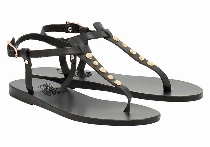 Women Ancient Greek Sandals Lito Bee Back-Strap Sandals Black | HWX4325SK