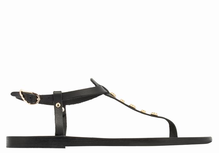 Women Ancient Greek Sandals Lito Bee Back-Strap Sandals Black | HWX4325SK