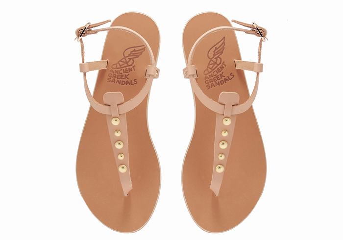 Women Ancient Greek Sandals Lito Bee Back-Strap Sandals Beige | OAF635OZ