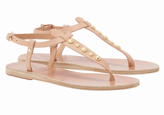 Women Ancient Greek Sandals Lito Bee Back-Strap Sandals Beige | OAF635OZ