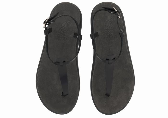 Women Ancient Greek Sandals Lito Comfort Back-Strap Sandals Black | VNF5764KK