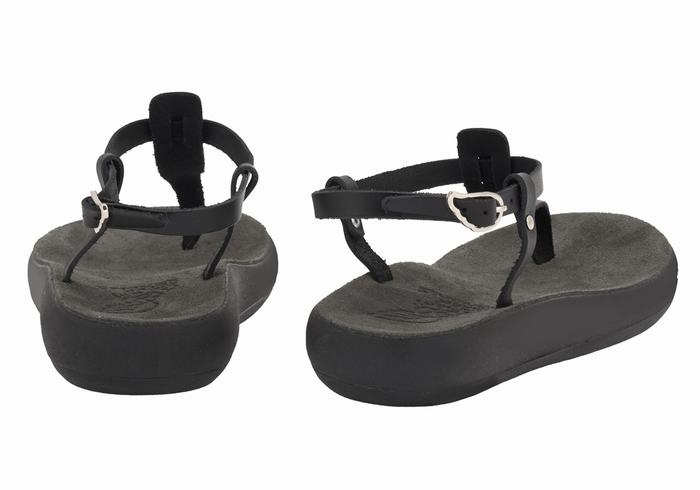 Women Ancient Greek Sandals Lito Comfort Back-Strap Sandals Black | VNF5764KK