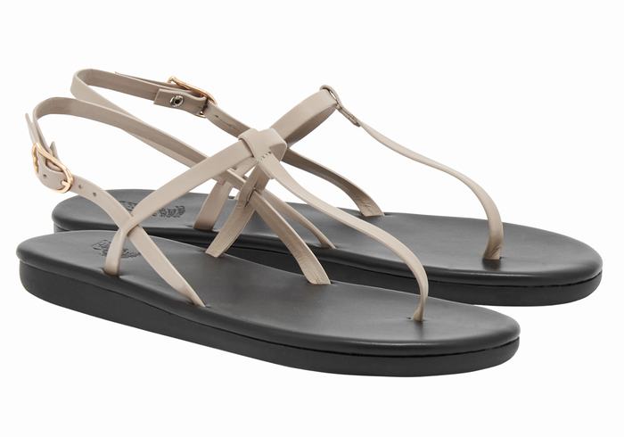 Women Ancient Greek Sandals Lito Flip Flop Back-Strap Sandals Grey Brown | VUF9372QZ