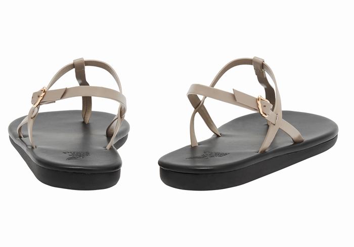 Women Ancient Greek Sandals Lito Flip Flop Back-Strap Sandals Grey Brown | VUF9372QZ