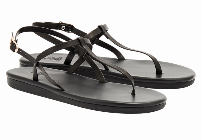 Women Ancient Greek Sandals Lito Flip Flop Back-Strap Sandals Black | RYH130ZU