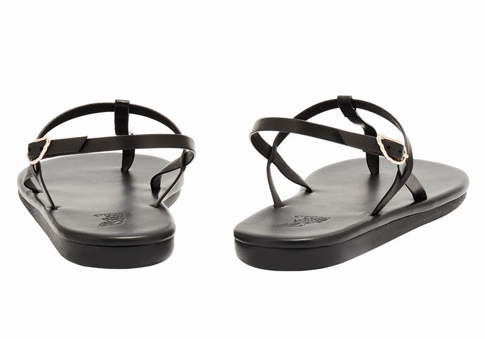 Women Ancient Greek Sandals Lito Flip Flop Back-Strap Sandals Black | RYH130ZU