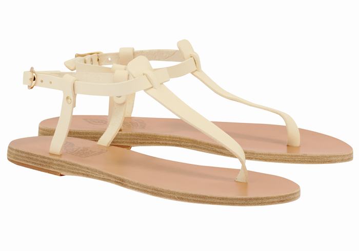 Women Ancient Greek Sandals Lito Flip Flop Leather Back-Strap Sandals White | ORZ8763SS