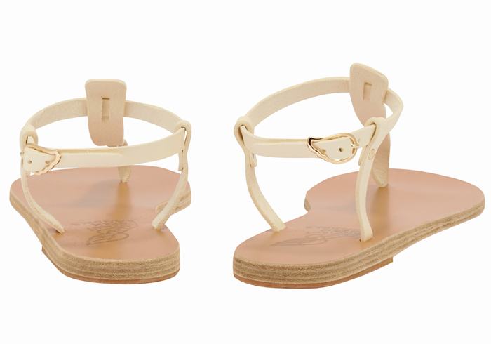 Women Ancient Greek Sandals Lito Flip Flop Leather Back-Strap Sandals White | ORZ8763SS