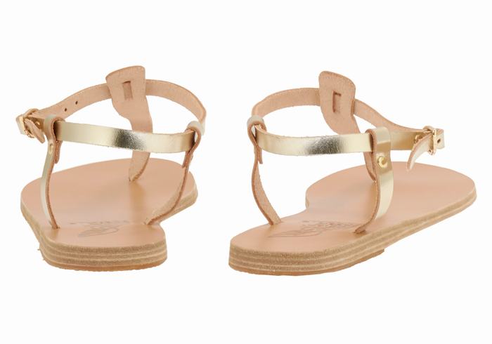 Women Ancient Greek Sandals Lito Flip Flop Leather Back-Strap Sandals Gold White | VRK5263VY