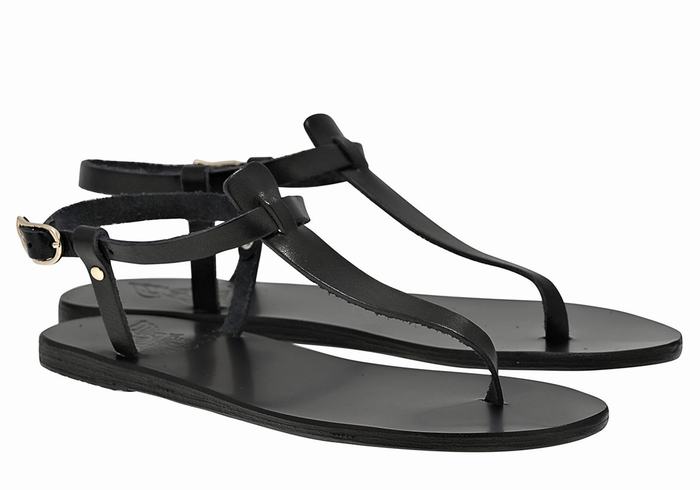 Women Ancient Greek Sandals Lito Flip Flop Leather Back-Strap Sandals Black | KJC7198RZ