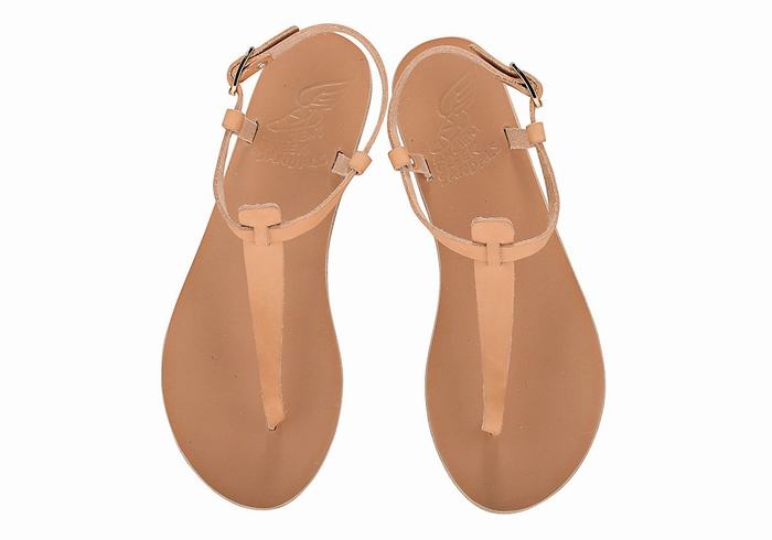 Women Ancient Greek Sandals Lito Flip Flop Leather Back-Strap Sandals Beige | LGD3451GG