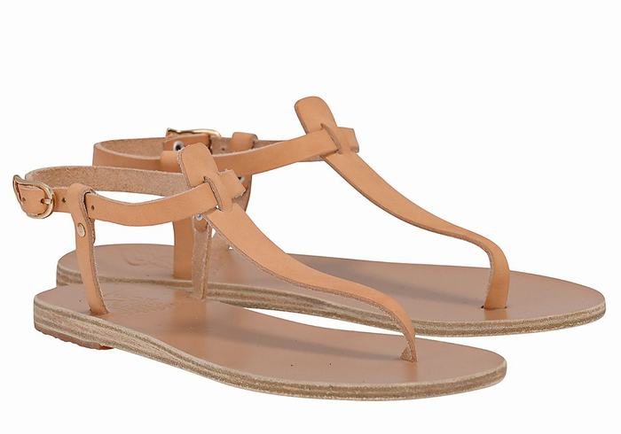 Women Ancient Greek Sandals Lito Flip Flop Leather Back-Strap Sandals Beige | LGD3451GG