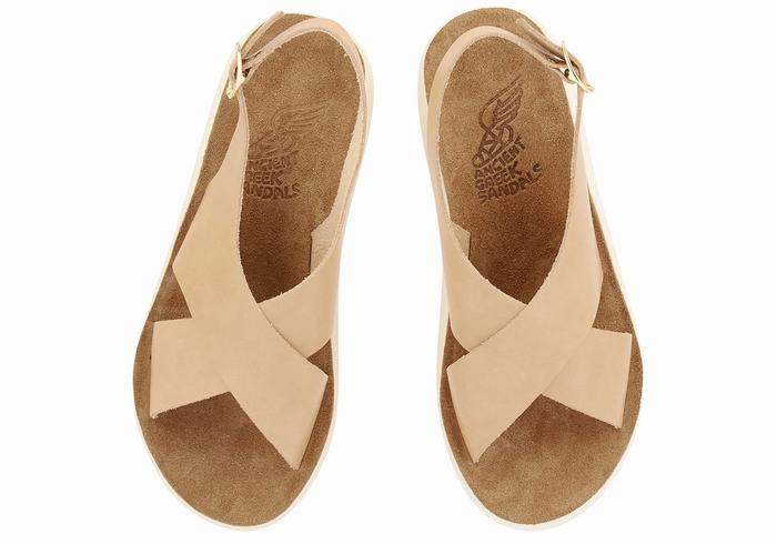 Women Ancient Greek Sandals Maria Comfort Platform Sandals Beige | KVQ832VJ