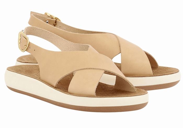 Women Ancient Greek Sandals Maria Comfort Platform Sandals Beige | KVQ832VJ