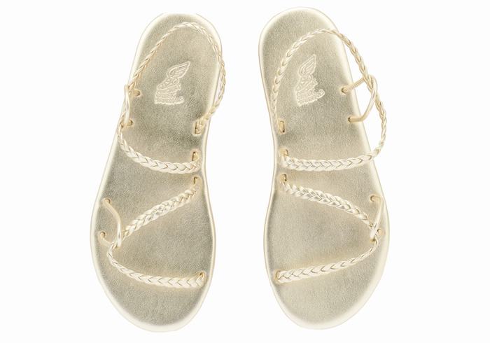 Women Ancient Greek Sandals Maya Braided Sandals Gold White | INX5296IQ