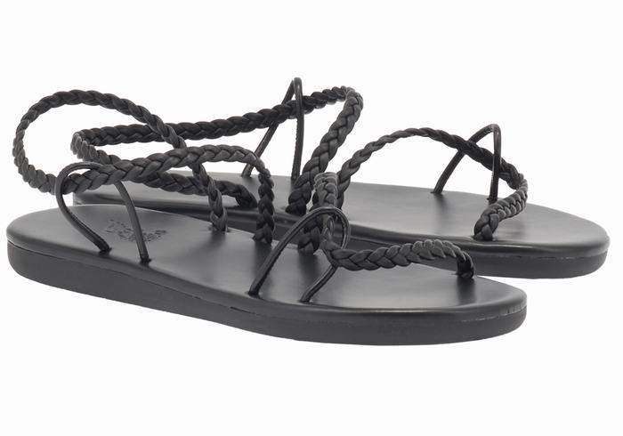 Women Ancient Greek Sandals Maya Braided Sandals Black | SPA83100QU