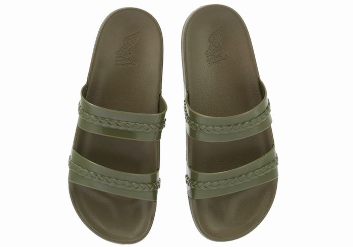 Women Ancient Greek Sandals Meli Slide Sandals Dark Green | WVS4828ZP