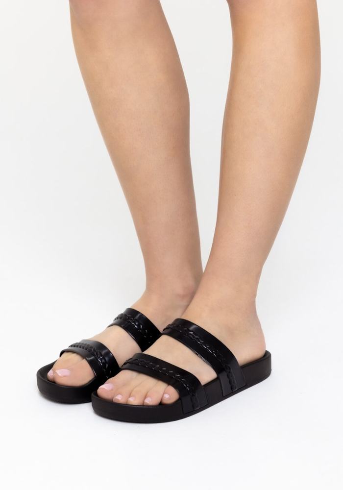 Women Ancient Greek Sandals Meli Slide Sandals Black | BZV535AD