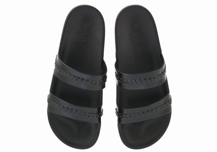 Women Ancient Greek Sandals Meli Slide Sandals Black | BZV535AD