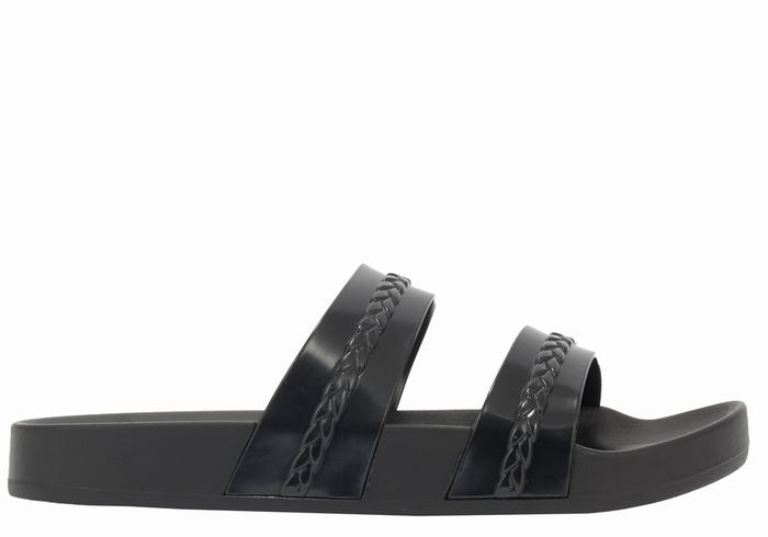 Women Ancient Greek Sandals Meli Slide Sandals Black | BZV535AD