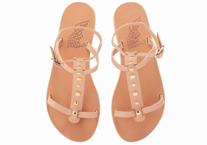 Women Ancient Greek Sandals Meliti Bee Ankle Strap Sandals Beige | LZC7759YE