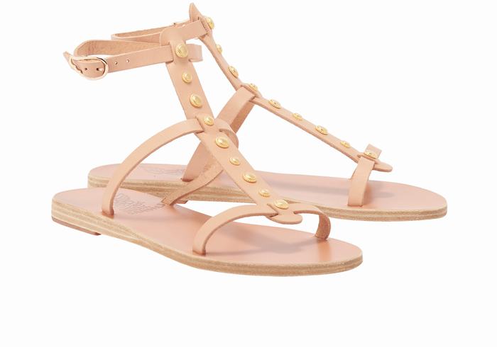 Women Ancient Greek Sandals Meliti Bee Ankle Strap Sandals Beige | LZC7759YE