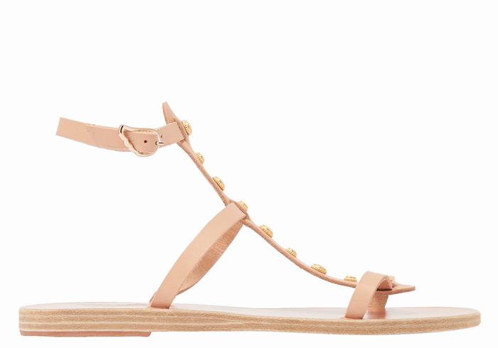 Women Ancient Greek Sandals Meliti Bee Ankle Strap Sandals Beige | LZC7759YE