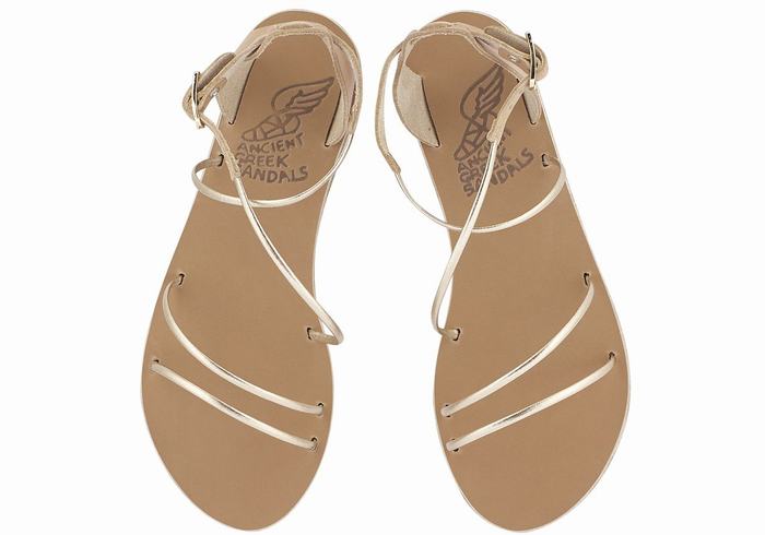 Women Ancient Greek Sandals Meloivia Ankle Strap Sandals Beige Gold White | UDI172QK