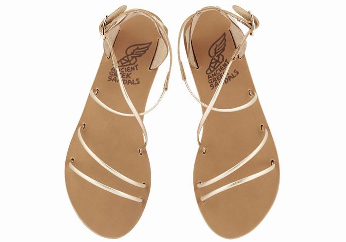 Women Ancient Greek Sandals Meloivia Ankle Strap Sandals Gold White | BUN4739TX