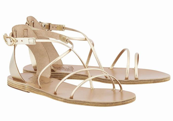 Women Ancient Greek Sandals Meloivia Ankle Strap Sandals Gold White | BUN4739TX