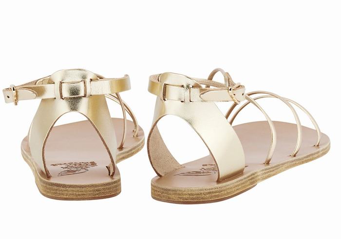 Women Ancient Greek Sandals Meloivia Ankle Strap Sandals Gold White | BUN4739TX