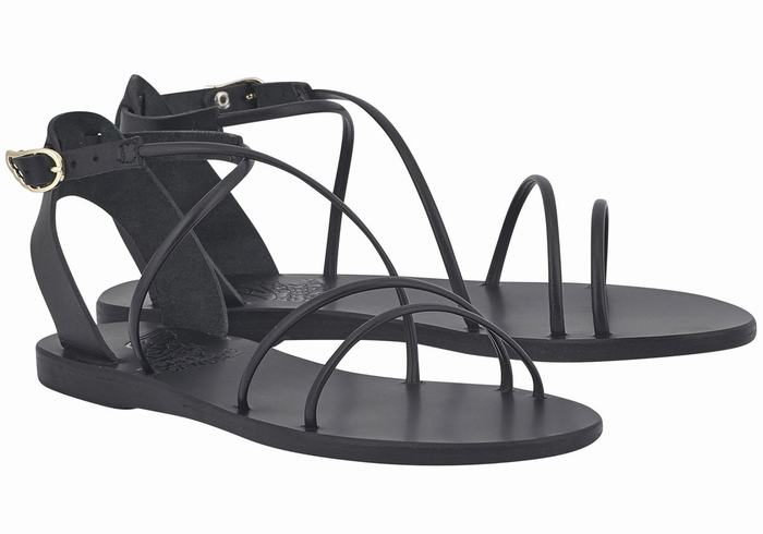 Women Ancient Greek Sandals Meloivia Ankle Strap Sandals Black | BLQ8829LT