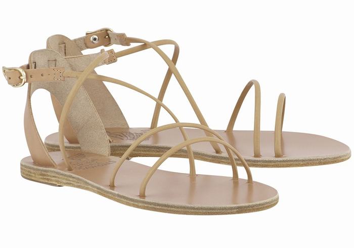 Women Ancient Greek Sandals Meloivia Ankle Strap Sandals Beige | SFX6527WT