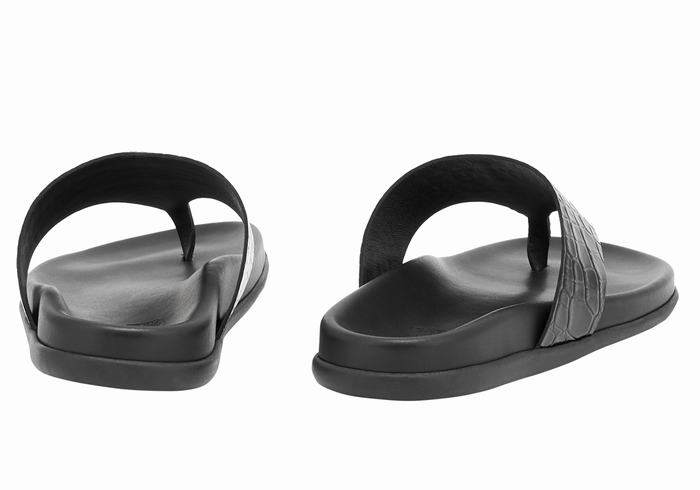 Women Ancient Greek Sandals Mera Footbed Flip Flops Black | OIO3732JF