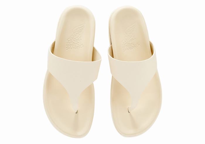 Women Ancient Greek Sandals Mera Footbed Flip Flops White | YOH3813EZ