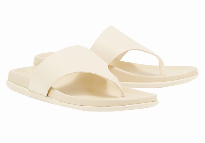 Women Ancient Greek Sandals Mera Footbed Flip Flops White | YOH3813EZ