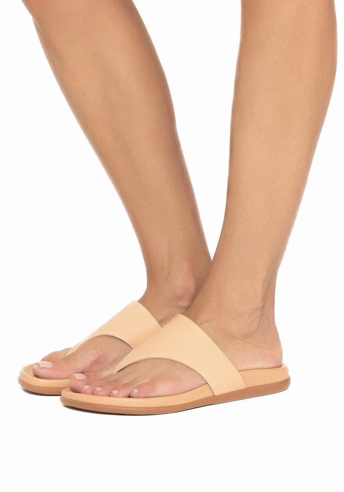 Women Ancient Greek Sandals Mera Footbed Flip Flops Beige | ZNK3379AP