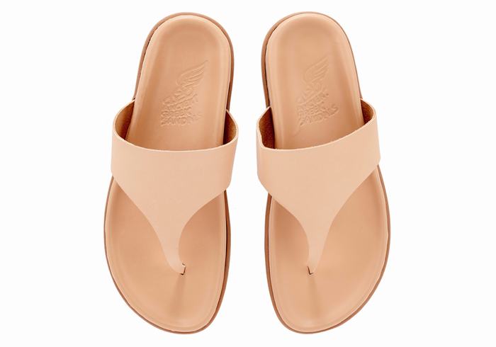 Women Ancient Greek Sandals Mera Footbed Flip Flops Beige | ZNK3379AP