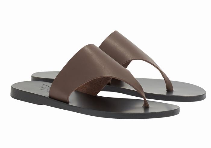 Women Ancient Greek Sandals Mera Leather Flip Flops Dark Brown | FTO4576ZK