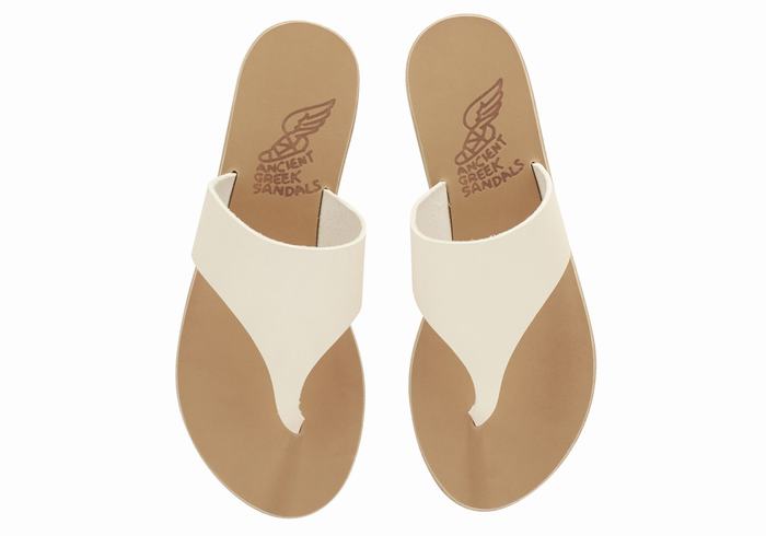 Women Ancient Greek Sandals Mera Leather Flip Flops White | ZOA346NE