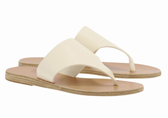 Women Ancient Greek Sandals Mera Leather Flip Flops White | ZOA346NE