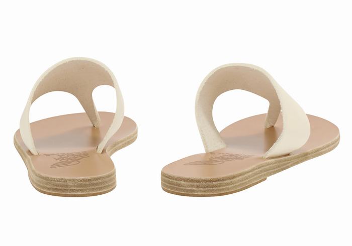 Women Ancient Greek Sandals Mera Leather Flip Flops White | ZOA346NE