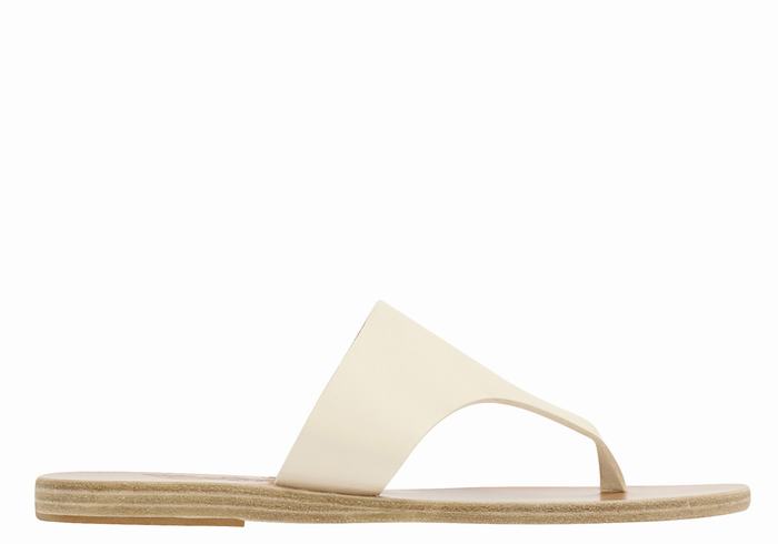 Women Ancient Greek Sandals Mera Leather Flip Flops White | ZOA346NE