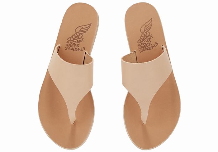 Women Ancient Greek Sandals Mera Leather Flip Flops Beige | GYU9111ON