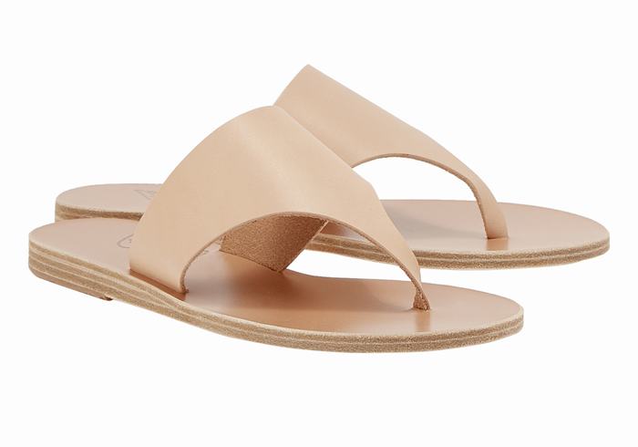 Women Ancient Greek Sandals Mera Leather Flip Flops Beige | GYU9111ON