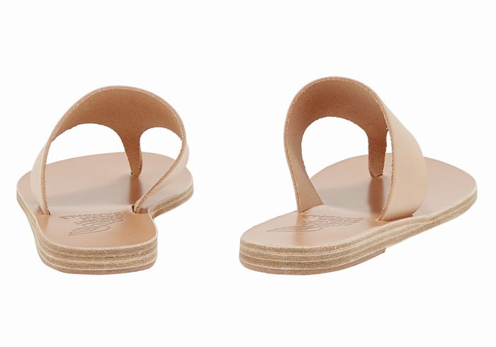 Women Ancient Greek Sandals Mera Leather Flip Flops Beige | GYU9111ON