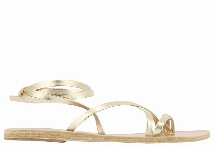 Women Ancient Greek Sandals Morfi Leather Gladiator Sandals Gold White | VEA1310SA