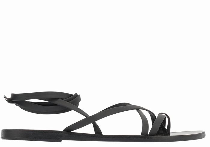 Women Ancient Greek Sandals Morfi Leather Gladiator Sandals Black | FEA7961LN