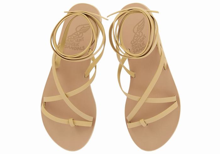 Women Ancient Greek Sandals Morfi Leather Gladiator Sandals Beige | SEJ6335UT