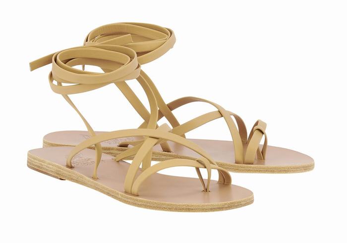 Women Ancient Greek Sandals Morfi Leather Gladiator Sandals Beige | SEJ6335UT